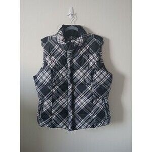Eddie Bauer Goose Down Puffer Vest Plaid Full Zip White Black Size 2XL